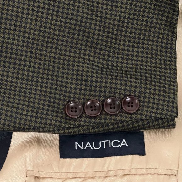Nautica 100% Wool 3 Button Blazer in Green Check Men's Size 44L - Picture 1 of 10